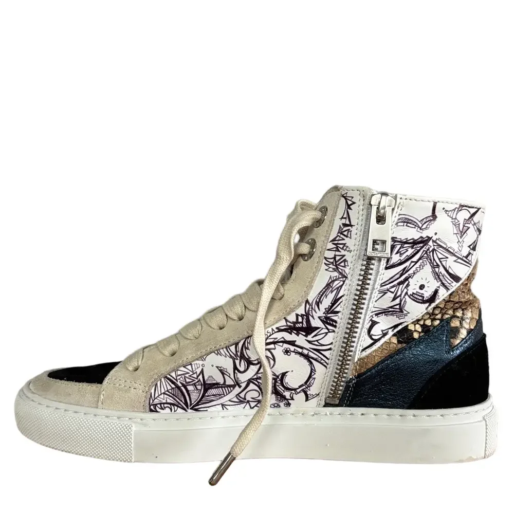 Zadig & Voltaire High Top Sneakers Leather & Snake Streetwear Y2K Grunge